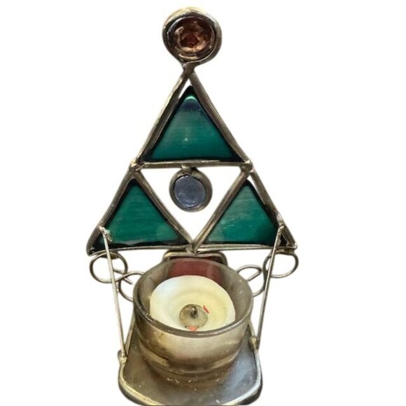 Stained Glass Christmas Tree Candle Holder With Red & Green Panels - Picture 4 of 9